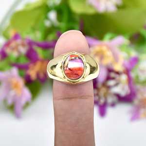 Pink Dahlia <b>Turquoise</b> Gemstone 18K <b>Gold</b> Vermeil Fine Stignet <b>RIng</b> 925 Sterling Silver Fine <b>Ring</b> Handmade Fine Jewelry For Men - Product Image 1