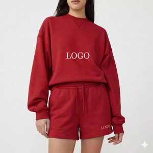 Comfortable Daily Wear <b>Mock</b> <b>Neck</b> <b>Top</b> And Shorts Set For Women Warm Cozy Relaxed Fit Stylish Clothing Collection - Product Image 1