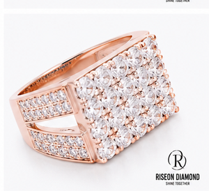 18K <b>Rose</b> Gold Mens Diamond Signet Ring Square <b>Top</b> Lab Grown Round Brilliant Baguette Cut Side Accent Luxury Statement Jewelry - Product Image 5
