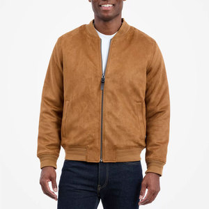 Blouson bomber en daim pour homme, col montant, fermeture éclair, style décontracté, couleur unie, coupe classique, idéal pour l'automne - Product Image 4