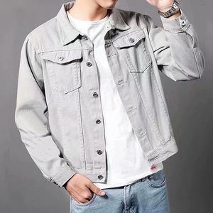 Men's Denim Jacket Casual Button Front Solid Color Regular Fit Autumn 100% Cotton Breathable Woven Fabric - Product Image 3