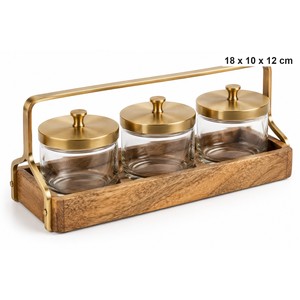 Ensemble de porte-épices en bois de manguier et laiton - Décoration de cuisine artisanale en gros - Product Image 1