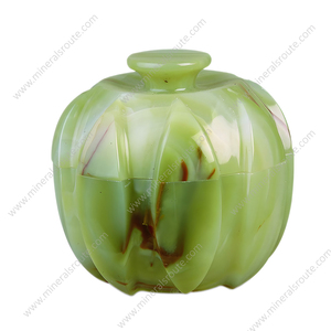 <b>Pumpkin</b> Green Onyx Candy Jar In Bulk Quantity Premium Quality Stylish Home Interior Stone Crafted Onyx And Marble Jars - Product Image 2