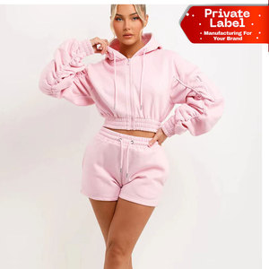 Heavy <b>Weight</b> French Terry Custom Dye <b>Women</b> Hoodies Shorts <b>Set</b> Premium Matching <b>Set</b> Ultra Soft Fleece Lined <b>Women</b> Hoodies Shorts - Product Image 1