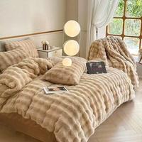 Housse de couette en velours de lait chaud pour l'automne et l'hiver, couleur unie, ensemble de literie 4 pièces