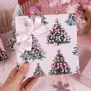 Elegante Rotolo di Carta da Regalo con Fiocchi Rosa per Albero di Natale, Confezione Regalo Femminile con H per Packaging di Lusso - Product Image 2