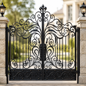 Ornate Black Wrought Iron Double Swing Driveway Gate <b>Decorative</b> Scrollwork Villa Entrance Gate for Home Security - Product Image 2
