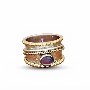 Natural Amethyst <b>Ring</b> 925 Sterling <b>Silver</b> Boho Spinner <b>Ring</b> Handmade Gemstone <b>Statement</b> Jewelry Wholesale <b>Ring</b> - Product Image 1