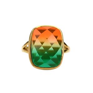 แหวนเงินแท้ 925 ประดับด้วยทัวร์มาลีนสังเคราะห์ทรงแตงโมแบบ Octa Checker Cut ขนาด 12x16 มม. ตัวเรือนแบบ Bezel Setting ชุบทอง 18k พร้อมใบรับรอง - Product Image 1