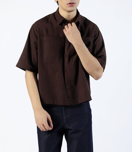 Camisas Elegantes e Informales de Manga Tres Cuartos, 100% Algodón Satinado, Diseño Cruzado, para Hombre, Tallas Grandes, Colección de Verano, Uso Diario - Product Image 1