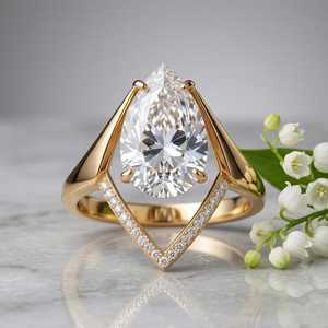 Anillo Único Premium con Diamante Corte Pera de 2.01CT en Forma de V, Oro Sólido de 14K con Diamante Cultivado en Laboratorio, Regalo para Novias, para Bodas y Fiestas - Product Image 4