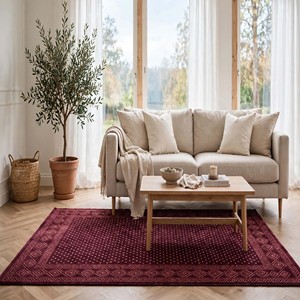 Vintage <b>Burgundy</b> Geometric Area <b>Rug</b> Hand Tufted Premium Wool Oriental Designer Carpet Traditional Living Room Bedroom Home Decor - Product Image 3