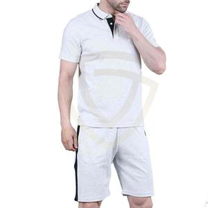 เสื้อโปโลและกางเกงขาสั้นออกกำลังกายผู้ชายแบบสลิมฟิตผ้าฝ้ายสั่งทำ OEM ขายส่งชุดเสื้อโปโลผู้ชาย - Product Image 1