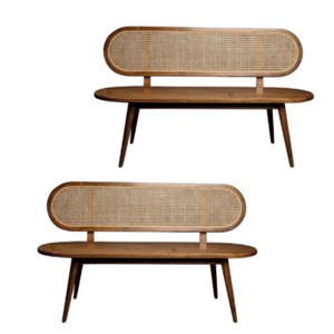 Teak Wooden Rattan <b>Garden</b> Bench Outdoor Patio Bench <b>Cane</b> Back Seating for <b>Garden</b> Hotel Villa Courtyard Furniture - Product Image 5