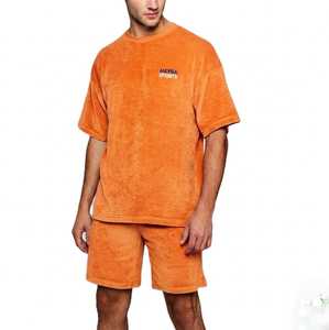 Conjunto de Camiseta y Pantalones Cortos de Tela de Rizo Naranja para Hombre, de Alta Calidad, Estilo Lujoso, Holgado, para Verano, Ropa de Playa y Urbana - Product Image 4