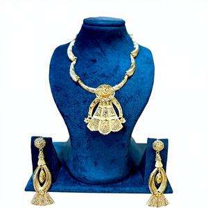 Luxury Gold Finish Designer <b>Necklace</b> Set with Statement Pendant & <b>Matching</b> Earrings for Wedding & Party Wear 63107 - Product Image 1