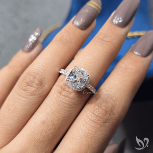 3CT <b>Cushion</b> Cut Lab Grown Diamond Halo <b>Ring</b> IGI Certified Pave Band 10K White Gold Engagement <b>Ring</b> - Product Image 4