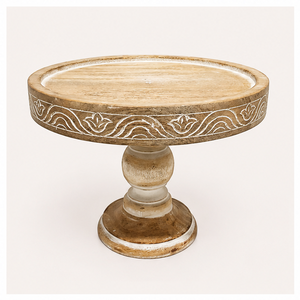 Support à gâteau artisanal en bois de manguier avec finition blanchie, socle rond pour présentation de desserts, idéal pour mariages, anniversaires et décorations. - Product Image 3