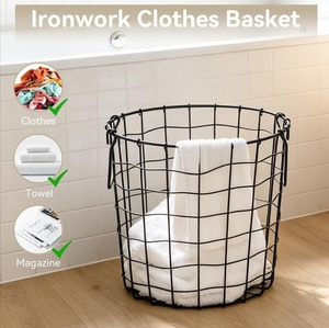 Panier à linge en fil de fer de style industriel pour chambre, salle de bain, buanderie, rangement domestique, vente en gros, articles ménagers, exportation - Product Image 3