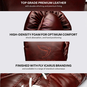 Fabrication directe en usine de gants de boxe Fly marron en cuir de vachette véritable, gants de boxe professionnels 14 oz, gants de boxe Fly à lacets. - Product Image 2