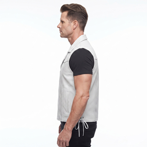 Men's Genuine Leather Side Lace Vest Men's Leather <b>Waistcoat</b> for Bike Riders Button Down Leather Vest - Product Image 3