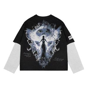 Custom Men's Vintage Streetwear <b>Two</b> Piece <b>Double</b> Layer Long Sleeve T-<b>Shirt</b> 100% Cotton Knitted Breathable - Product Image 5