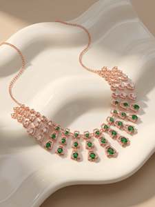 Collier Alexandra en or rose, fabriqué en argent pur 925, ensembles de mariage et de fiançailles, incrustations de cristaux de luxe, cadeaux de mariée pour femmes - Product Image 1