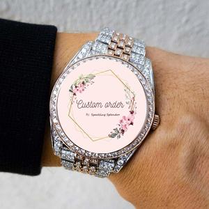 Reloj de Pulsera Unisex Hip Hop con Diamantes Moissanite VVS, Esfera Gris Romana con Acero Inoxidable Analógico, Personalizable - Product Image 2