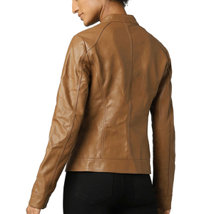 Women's <b>High</b> Quality Sheep Skin <b>Leather</b> Jacket Breathable New Model Casual Zipper Outerwear with Cotton Filling OEM Available - Product Image 4
