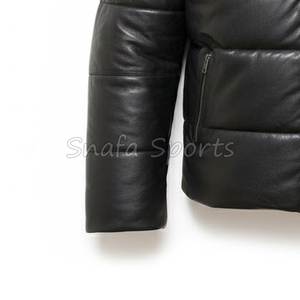 Custom Men's Fashion Calf Skin Leather Bomber leather Jacket Waterproof Streetwear Black Finished Processing Jackets For Sale - Product Image 4