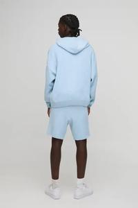 Conjunto de Sudadera con Capucha y Cremallera de Tejido Bouclé de Corte Holgado y Pantalones Cortos - Product Image 2