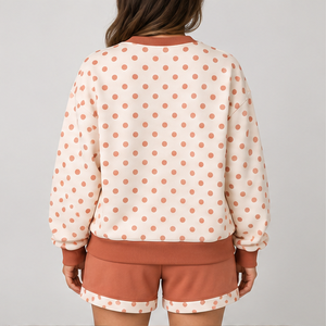 Women's Cream Inverse Polka Crew Neck 2-Piece <b>Shorts</b> <b>Set</b> Custom Casual Sportswear - Product Image 2