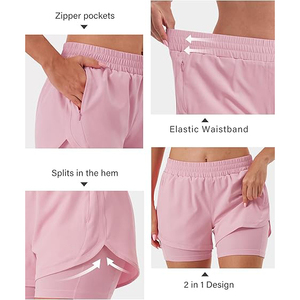 Shorts de sport rose clair pour femmes 2 en 1 avec poche pour téléphone, taille haute, respirants, en polyester, pour l'entraînement - Product Image 5