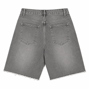 Shorts en jean déchirés à taille haute pour homme, coupe droite, style décontracté d'été, en coton gris - Product Image 2
