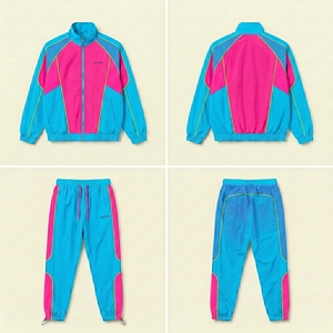 Ensemble de survêtement vintage personnalisé pour homme, veste coupe-vent en nylon vert et jaune, pantalon, ensemble 2 pièces, vente en gros, vêtements de sport rétro, OEM - Product Image 6