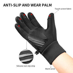 Gants de cyclisme d'hiver thermiques, tactiles, imperméables, coupe-vent, antidérapants, en polyester et cuir, à doigts complets, pour hommes, pour l'extérieur, OEM - Product Image 3