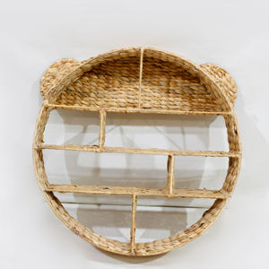 Woven wicker water hyacinth wall <b>shelf</b> kid <b>bedroom</b> decorative book display racks unique panda shape hanging organizer holder - Product Image 6