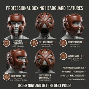 Protector de Cabeza Profesional para Boxeo, Casco de Protección Facial de Cuero para MMA - Product Image 5