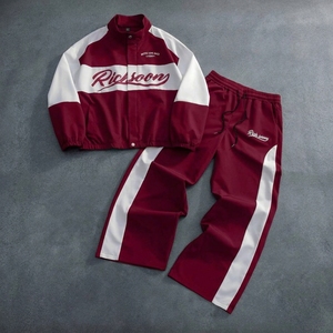 Unisex Vintage Sporty Terry <b>Jacket</b> Sweatpants Set Waterproof Windproof Breathable Outdoor Lightweight 100% Nylon <b>Shell</b> <b>Suit</b> - Product Image 1
