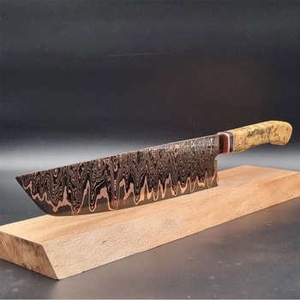 Cuchillo de cocina artesanal de cobre con patrón de Damasco para exteriores, con mango decorativo de madera, para senderismo y pícnic. - Product Image 1