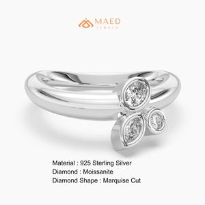 Anillo de Compromiso de Moissanita Maed Jewels, Corte Marquesa, Engaste de Racimo, Plata de Ley 925, Chapado en Oro Rosa/Oro/Plata, Regalo de Lujo - Product Image 6
