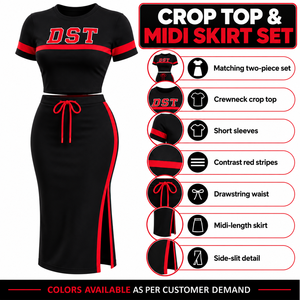 Conjunto de Dos Piezas Ecológico para Mujer DST, Negro y Rojo en Contraste, Corte Regular, Vestido Midi 100% Algodón, Manga Corta, Cuello Alto - Product Image 6