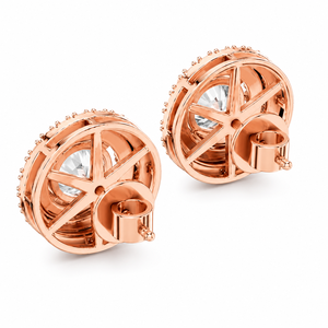 Rose Gold Plated Round Diamond Stud <b>Earrings</b> Double Halo <b>Moissanite</b> Birthday Gift Jewelry - Product Image 5