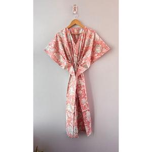 Robe maxi kaftan en coton à imprimé floral rose pour femmes, style bohème, col en V, manches courtes, robe d'été décontractée - Product Image 1