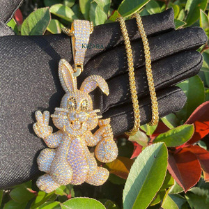 Colgante de Conejo con Diamante de Laboratorio y Cristal, Chapado en Oro Rosa, Estilo Hiphop, Amuleto Unisex - Product Image 3