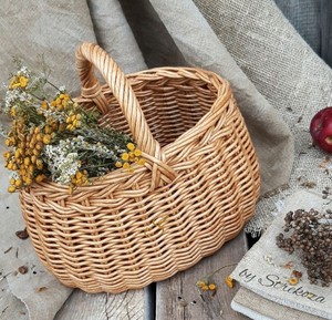 Premium Unlined <b>Wicker</b> <b>Basket</b> Fixed High Handle Oval Shape Open Top Handcrafted Gift <b>Storage</b> Hamper Trunk Rattan Picnic <b>Basket</b> - Product Image 2