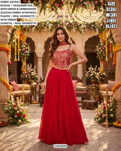 Simar <b>Silk</b> Embroidered <b>Top</b> With Inner And Dupatta Floor Length Traditional Indian Pakistani Wedding Wear Women's Set 160909 - Product Image 3