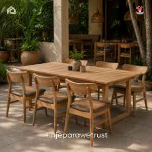 Table de salle à manger extérieure moderne minimaliste en teck massif de luxe, écologique, imperméable et fabriquée à la main, pour hôtel, patio et hôtellerie - Product Image 6