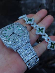 นาฬิกาข้อมือผู้ชายสไตล์ฮิปฮอปหรูหรา ประดับคริสตัลแซฟไฟร์ หน้าปัดสี่เหลี่ยม สายสแตนเลสสตีล ระบบอนาล็อก กลไกจักรกล - Product Image 2