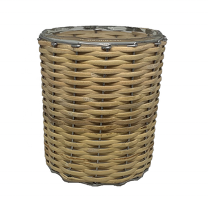 Pot décoratif en bambou ou en canne tissé à la main, pot en verre décoratif multifonctionnel pour le stockage, le remplissage de table ou de cire - Product Image 1